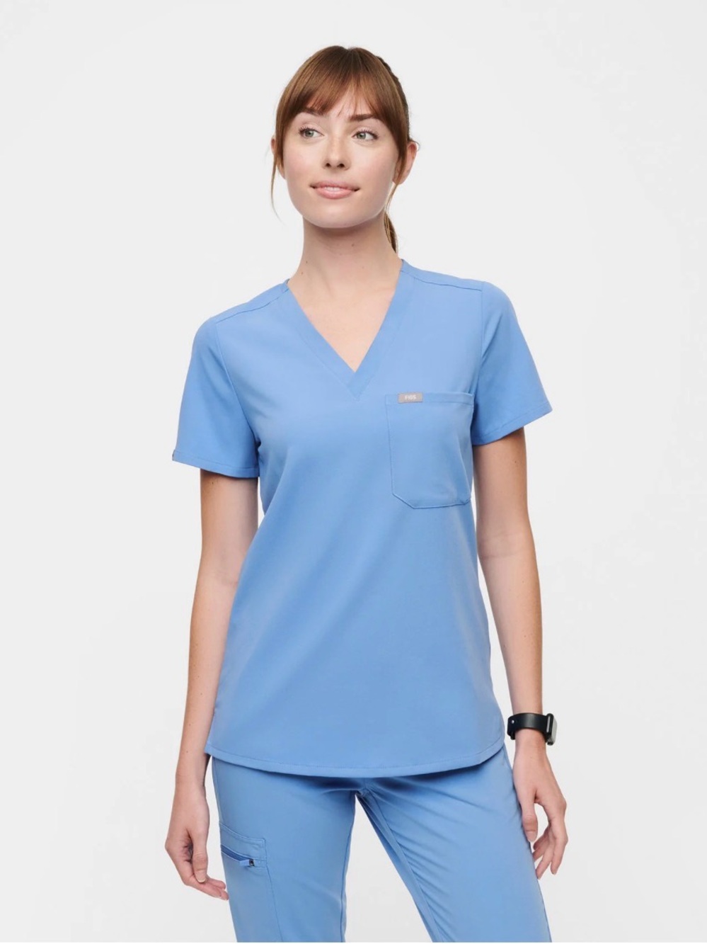 Figs Women's Light Blue V-Neck Scrub Top